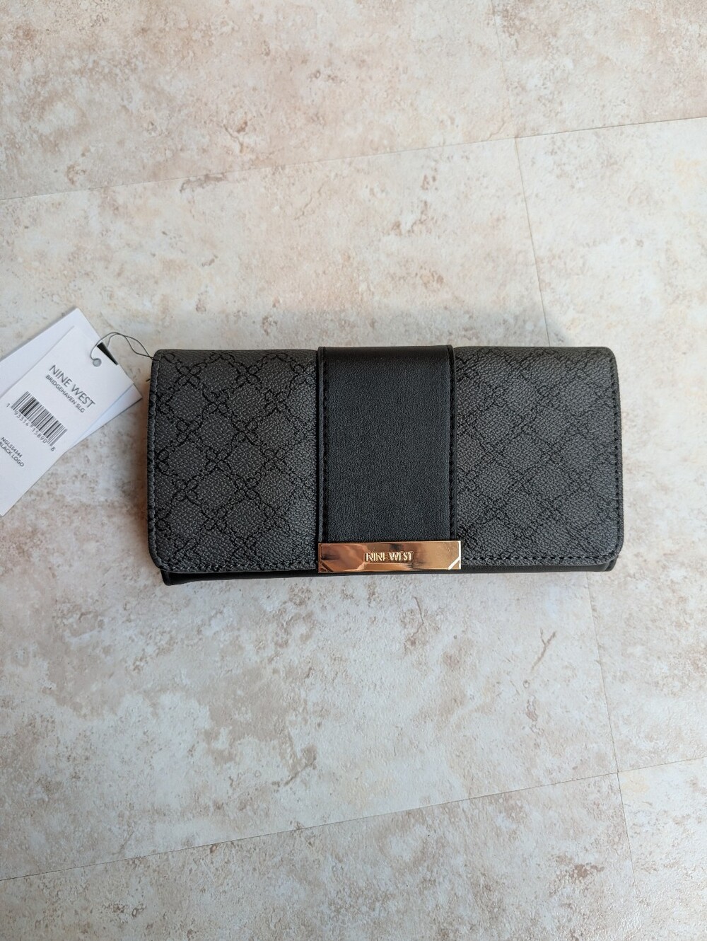 Nine West Black Textured Continental Wallet with Gold Accent